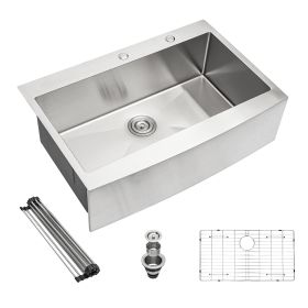 Lordear 33 Inch Farmhouse Sink 16 Gauge Kitchen Sink Drop-in Topmount Apron Front Single Bowl Stainless Steel Sink