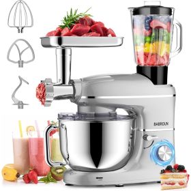 6 IN 1 Multifunctional Electric Kitchen Mixer with 6.5QT Stainless Steel Bowl, 1.5L Glass Jar, Meat Grinder, Dough Hook, Whisk,