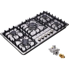 34 Inch Cooktop Stainless Steel Built-in 5 Burners Stovetop LPG/NG Convertible Gas Stove Top Dual Fuel