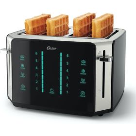 Oster 4-Slice Toaster, Touch Screen with 6 Shade Settings and Digital Timer, Black/Stainless Steel