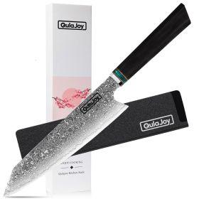 Qulajoy Classic 9 Inch Japanese Gyuto Chef Knife - Handcrafted VG-10 Steel Core Forged Mirror Blade - Octagonal Ebony Wood Handle With Sheath (Option: 4 Piece Green)