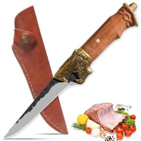 Qulajoy Boning Knife - Hand Forged Camping Knife 7Cr17MOV Blade - Dragon Head Handle And Leather Sheath - Unique Dragon Style - Viking Knife For Hunti (Option: 4 Piece Green)