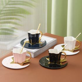 Creative Ceramic Cup With Star And Moon Saucer (Option: 4 Piece Green)