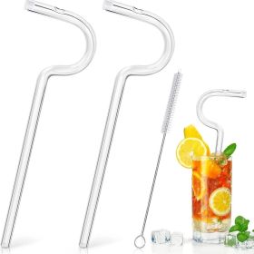 2straw 1cleaningbrush Can Be Used Repeatedly Original Glass Drinking Straw, Flute Style Design For Engaging Lips Horizontally, Anti Wrinkle. (Option: 4 Piece Green)