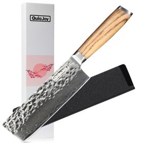 Qulajoy Nakiri Chef Knife 6.5 Inch - Professional Japanese 67 Layers Damascus VG-10 Steel - Hammered Vegetable Cutting Knife - Zebrawood Handle With S (Option: 4 Piece Green)