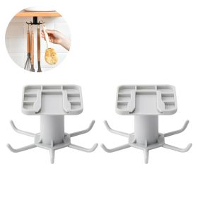 2pcs Under Cabinet Kitchen Utensil Hooks, 360Â° Rotating Drilling Free Hanging Rack (Color: White)