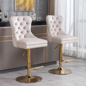 A&A Furniture,Thick Golden Swivel Velvet Barstools Adjusatble Seat Height from 27-35 Inch (Color: as Pic)