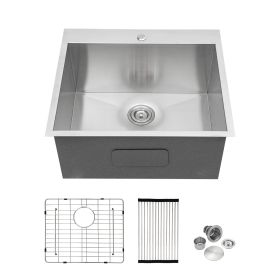 Stainless Steel Drop-in Kitchen Sink, Deep Topmount  Stainless Steel Laundry Sink Single Bowl Laundry Room Sink Outdoor Sink (Color: Stainless Steel Brushed, size: 25"x22"x12")