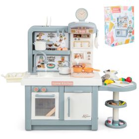 Kids Play Kitchen Toy with Stove Sink Oven with Light and Sound (Color: Gray)