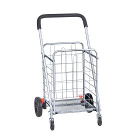 Folding Shopping Cart Grocery Utility Cart with Rolling Swivel Wheels (Static Load Capacity: 110 lbs, Color: Silver)