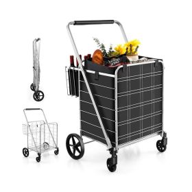 Folding Grocery Cart with Waterproof Liner (Type: Kitchen Tools, Color: Silver & Black)