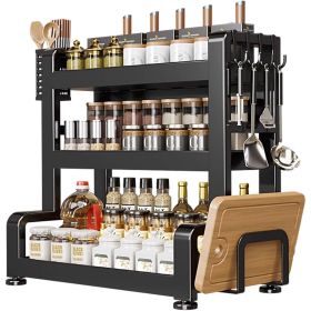 Elegant Multi-Layer Metal Kitchen Organizer - Countertop Spice Rack, Knife & Utensil Holder, Condiment Basket (Colour: Black)