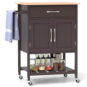 Rolling Kitchen Island Cart with Drawer and Towel Rack (Color: Brown)