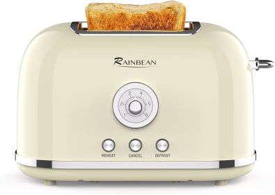 Toaster 2 Slice Retro Toaster Stainless Steel With 6 Bread Shade Settings And Bagel Cancel Defrost Reheat Function (SST23: Cream)